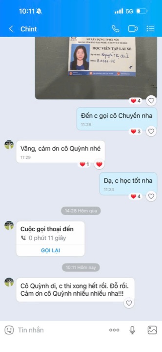 Tin nhắn học viên báo đậu