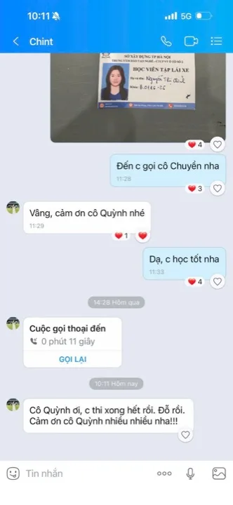 Tin nhắn học viên báo đậu