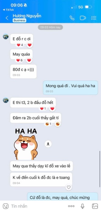 Tin nhắn học viên báo đậu
