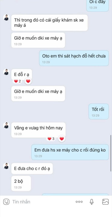 Tin nhắn học viên báo đậu