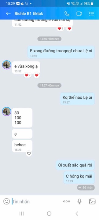 Tin nhắn học viên báo đậu