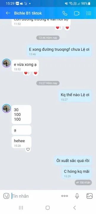 Tin nhắn học viên báo đậu