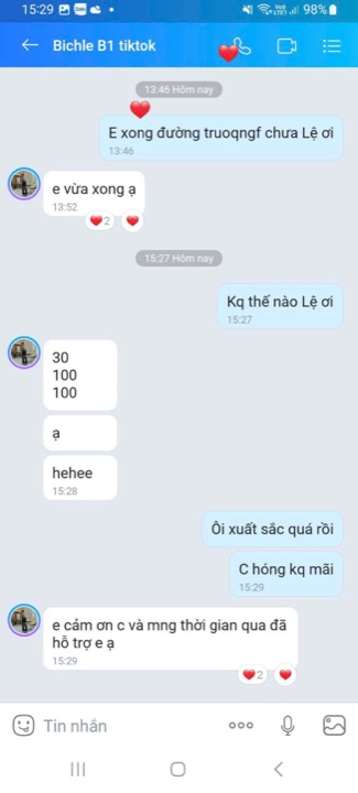 Tin nhắn học viên báo đậu