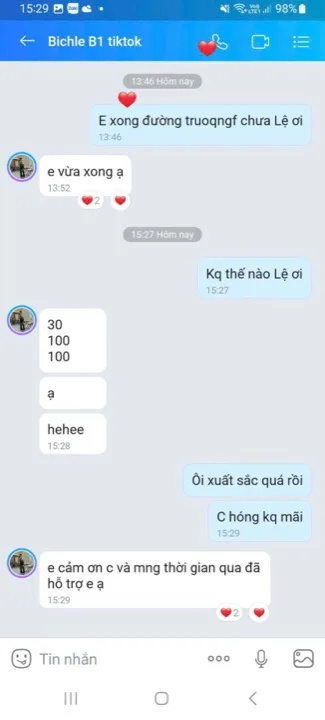Tin nhắn học viên báo đậu