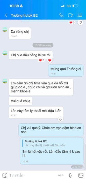 Tin nhắn học viên báo đậu