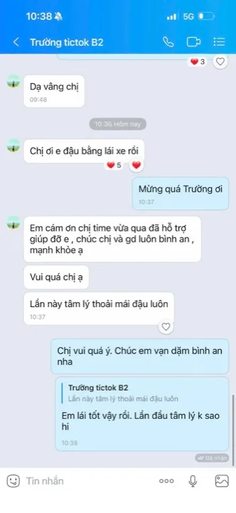 Tin nhắn học viên báo đậu