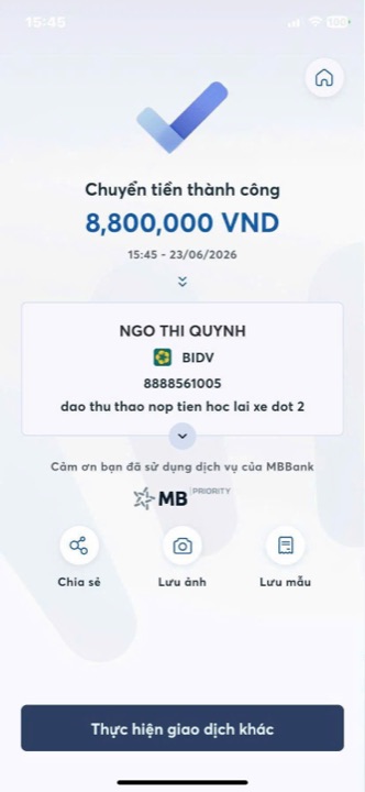 Học viên chuyển học phí cho cô Quỳnh