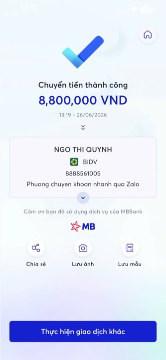 Học viên chuyển học phí cho cô Quỳnh