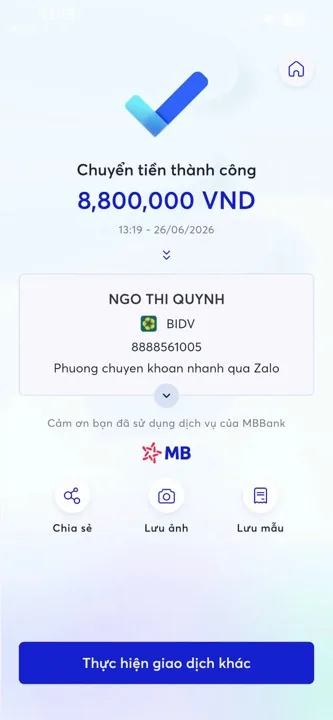Học viên chuyển học phí cho cô Quỳnh