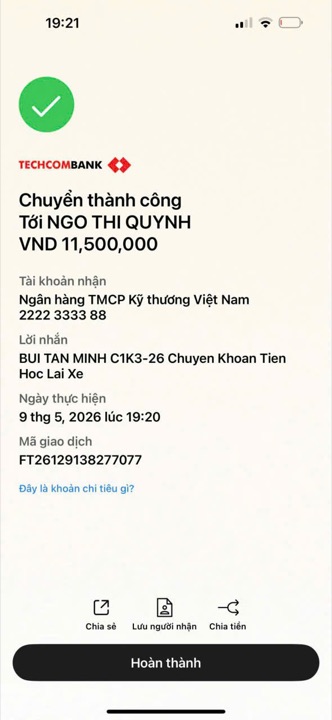 Học viên chuyển học phí cho cô Quỳnh