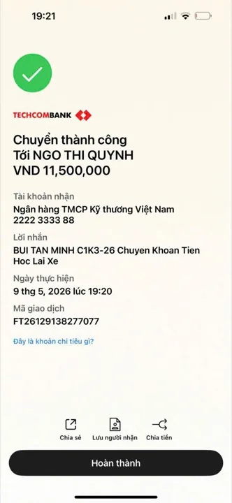 Học viên chuyển học phí cho cô Quỳnh