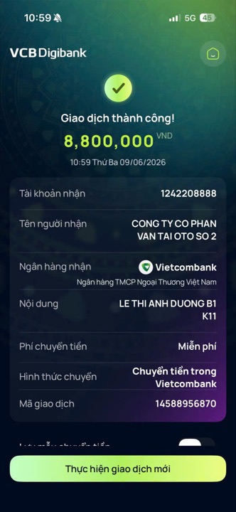 Học viên chuyển học phí cho cô Quỳnh