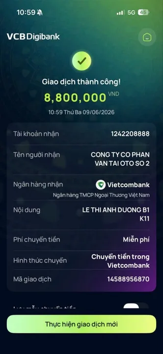 Học viên chuyển học phí cho cô Quỳnh