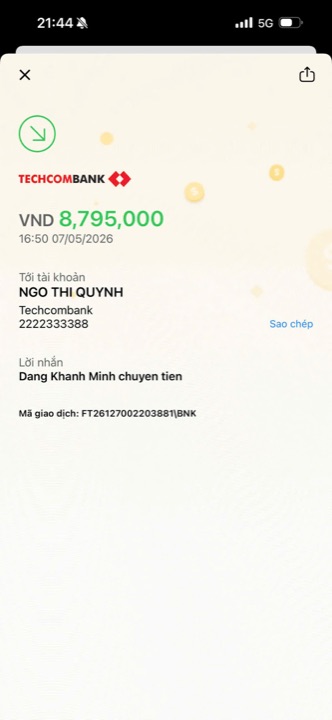 Học viên chuyển học phí cho cô Quỳnh