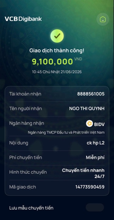 Học viên chuyển học phí cho cô Quỳnh