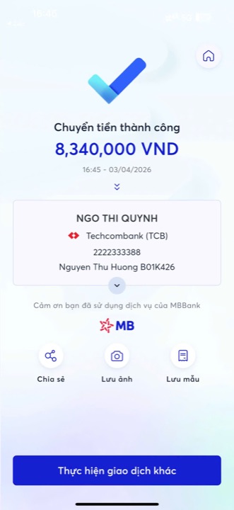 Học viên chuyển học phí cho cô Quỳnh