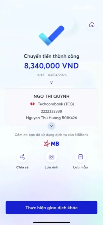 Học viên chuyển học phí cho cô Quỳnh
