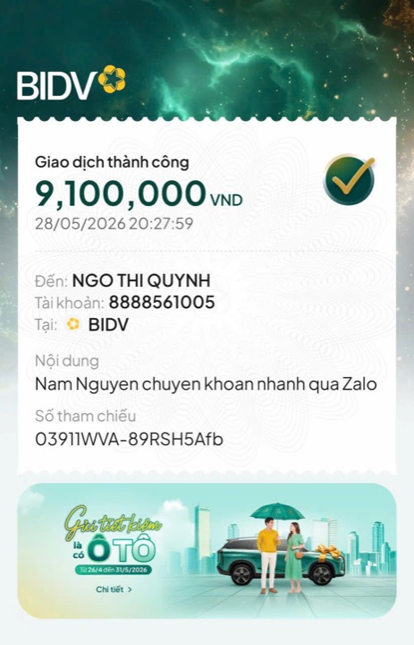 Học viên chuyển học phí cho cô Quỳnh